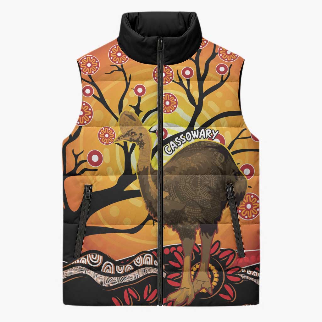 Keeper Of The Rainforest Cassowary Sleeveless Puffer Jacket Aboriginal Art - Aussie Hoodie