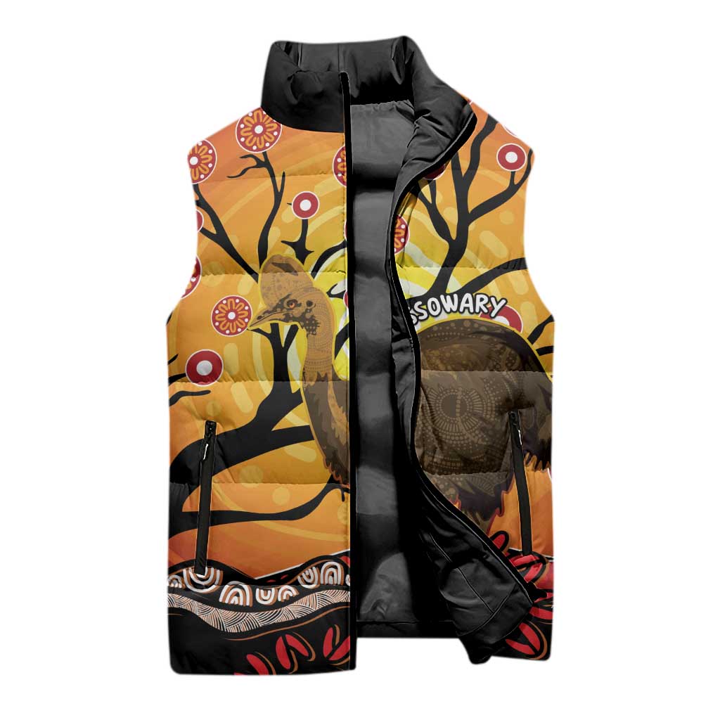 Keeper Of The Rainforest Cassowary Sleeveless Puffer Jacket Aboriginal Art - Aussie Hoodie