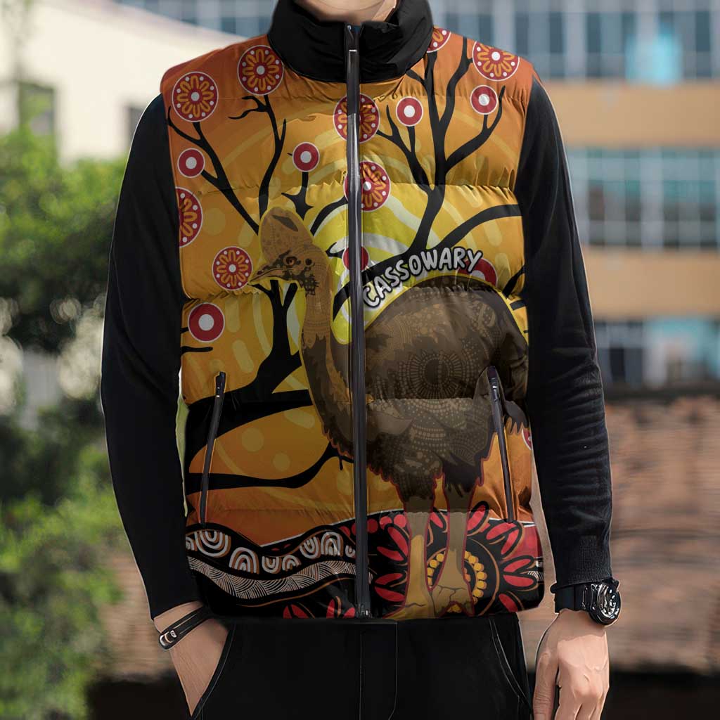 Keeper Of The Rainforest Cassowary Sleeveless Puffer Jacket Aboriginal Art - Aussie Hoodie