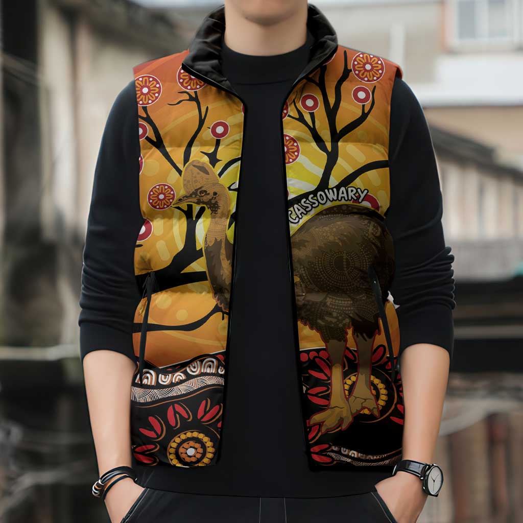 Keeper Of The Rainforest Cassowary Sleeveless Puffer Jacket Aboriginal Art - Aussie Hoodie