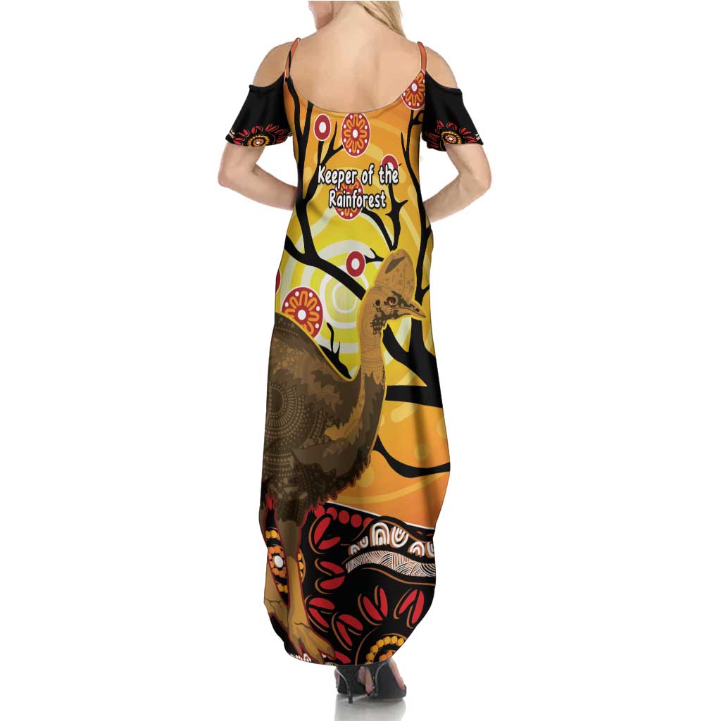 Keeper Of The Rainforest Cassowary Summer Maxi Dress Aboriginal Art