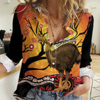 Keeper Of The Rainforest Cassowary Women Casual Shirt Aboriginal Art