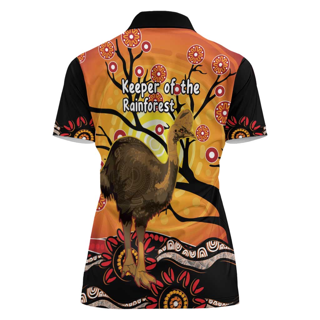 Keeper Of The Rainforest Cassowary Women Polo Shirt Aboriginal Art