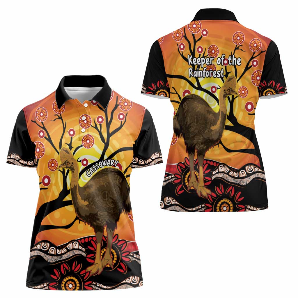 Keeper Of The Rainforest Cassowary Women Polo Shirt Aboriginal Art
