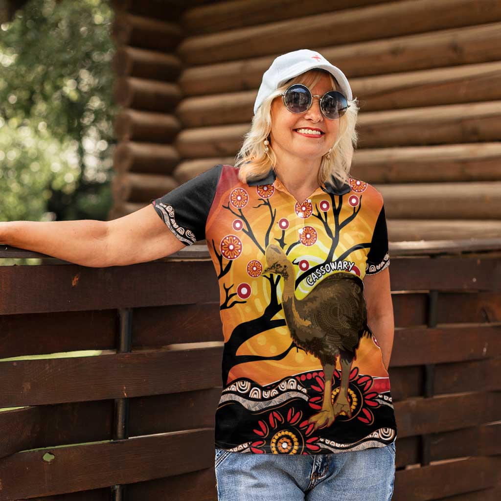 Keeper Of The Rainforest Cassowary Women Polo Shirt Aboriginal Art