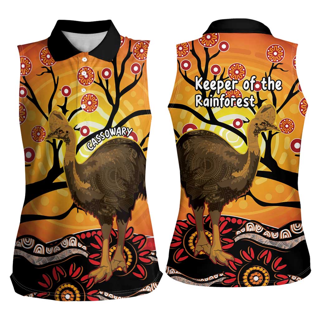 Keeper Of The Rainforest Cassowary Women Sleeveless Polo Shirt Aboriginal Art