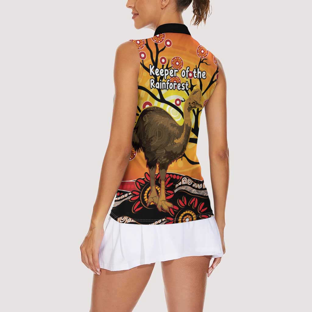Keeper Of The Rainforest Cassowary Women Sleeveless Polo Shirt Aboriginal Art