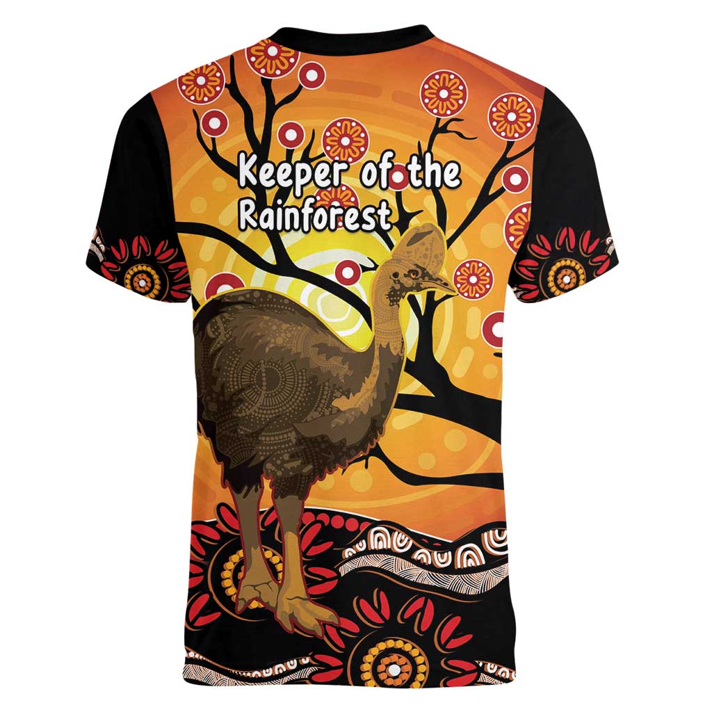 Keeper Of The Rainforest Cassowary Women V-Neck T-Shirt Aboriginal Art