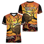 Keeper Of The Rainforest Cassowary Women V-Neck T-Shirt Aboriginal Art