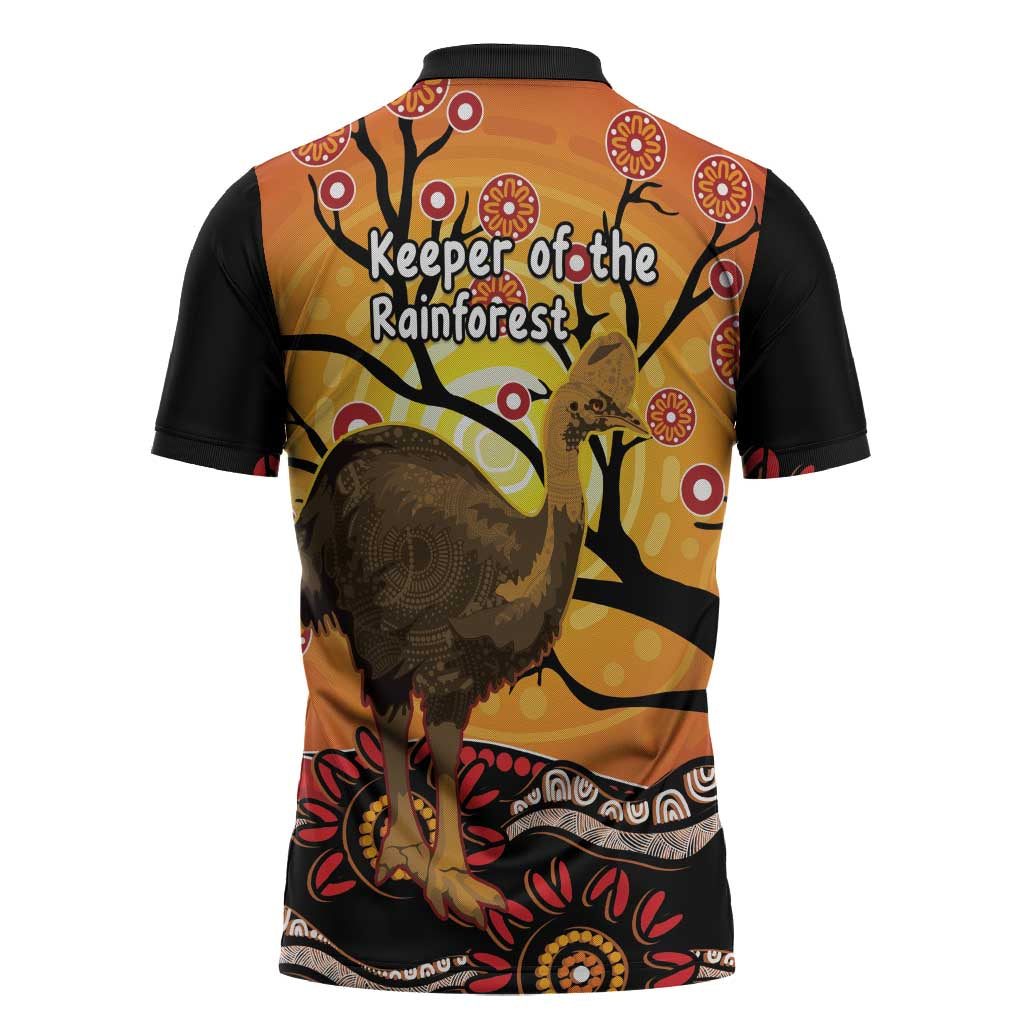 Keeper Of The Rainforest Cassowary Zipper Polo Shirt Aboriginal Art - Aussie Hoodie
