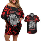 Personalised Aotearoa Bulldog Couples Matching Off Shoulder Short Dress and Hawaiian Shirt NZ Maori Tattoo