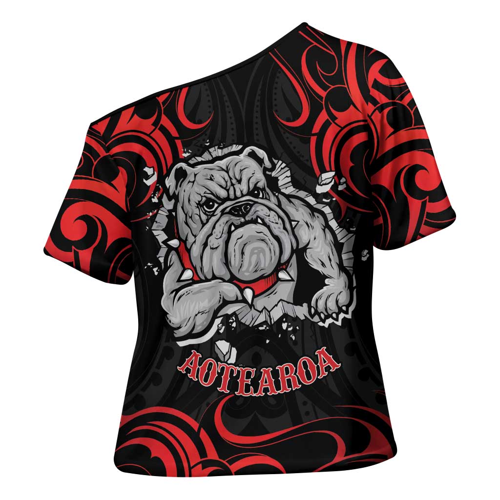 Aotearoa Bulldog Cross Shoulder Shirt NZ Maori Tattoo - Aussie Hoodie