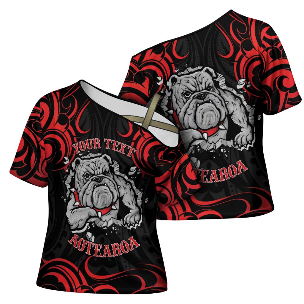 Aotearoa Bulldog Cross Shoulder Shirt NZ Maori Tattoo - Aussie Hoodie