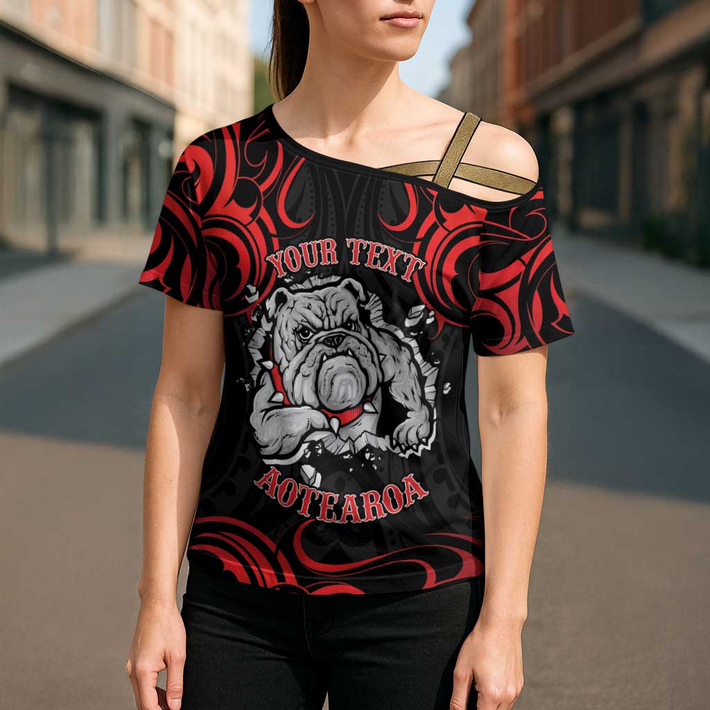 Aotearoa Bulldog Cross Shoulder Shirt NZ Maori Tattoo - Aussie Hoodie