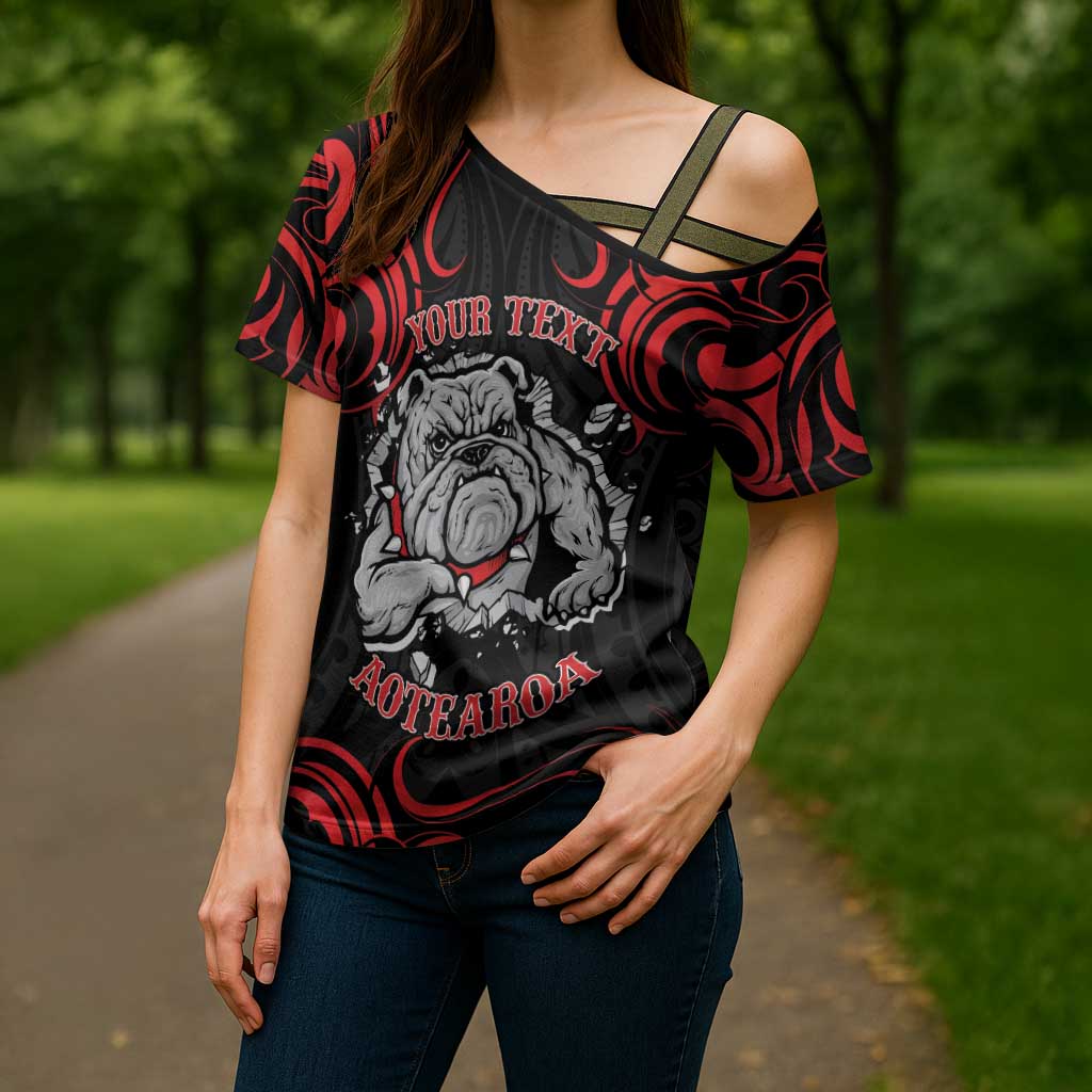 Aotearoa Bulldog Cross Shoulder Shirt NZ Maori Tattoo - Aussie Hoodie