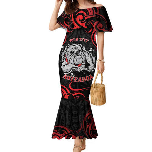Personalised Aotearoa Bulldog Family Matching Mermaid Dress and Hawaiian Shirt NZ Maori Tattoo