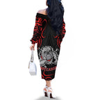 Personalised Aotearoa Bulldog Family Matching Off The Shoulder Long Sleeve Dress and Hawaiian Shirt NZ Maori Tattoo