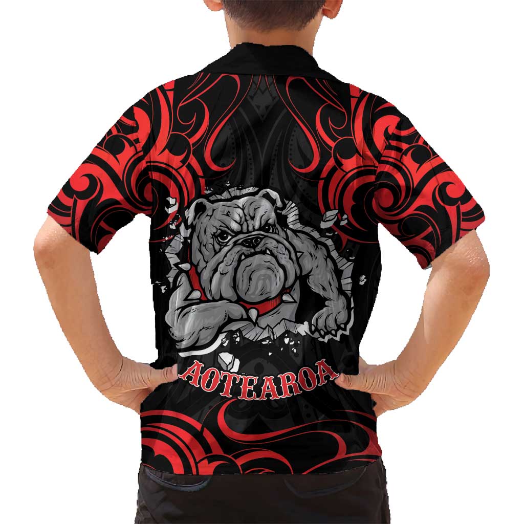 Personalised Aotearoa Bulldog Family Matching Off Shoulder Maxi Dress and Hawaiian Shirt NZ Maori Tattoo
