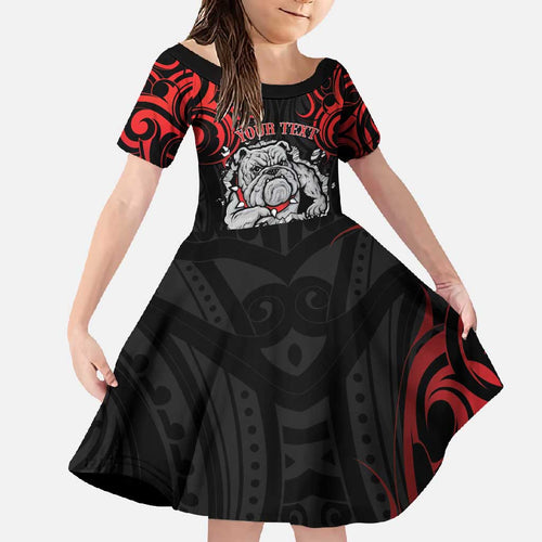 Personalised Aotearoa Bulldog Family Matching Off Shoulder Maxi Dress and Hawaiian Shirt NZ Maori Tattoo