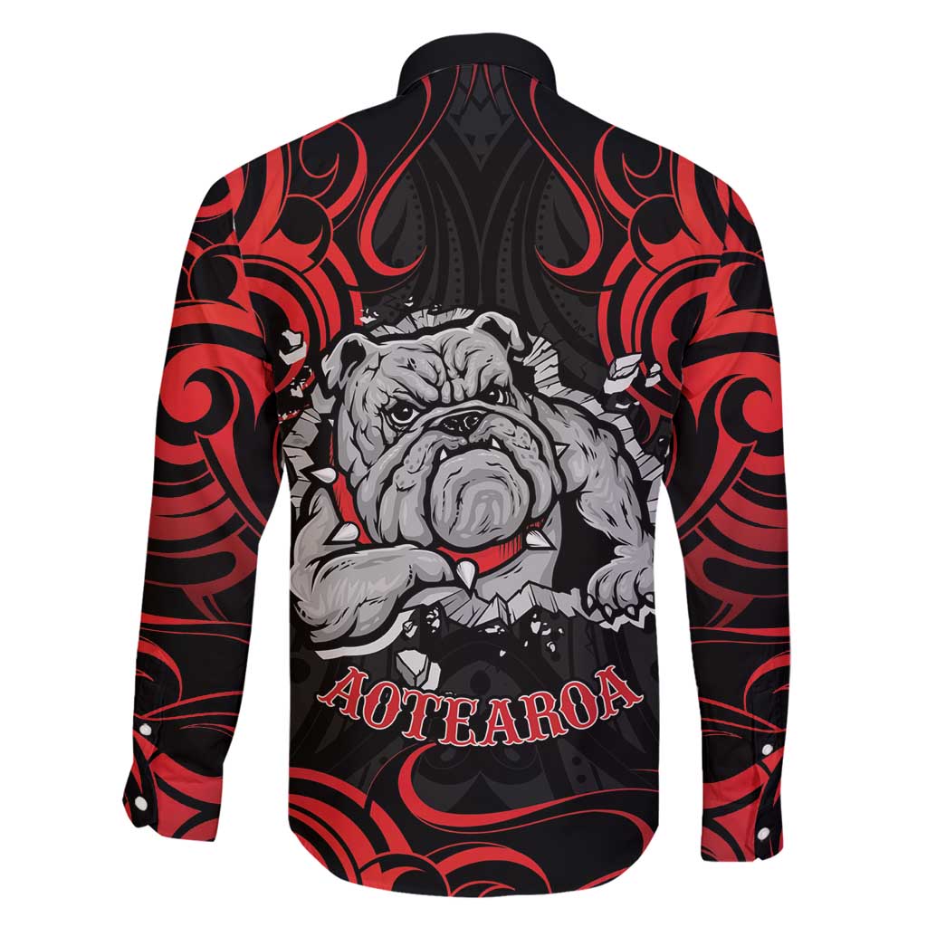Personalised Aotearoa Bulldog Family Matching Off Shoulder Short Dress and Hawaiian Shirt NZ Maori Tattoo