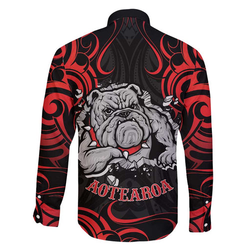 Personalised Aotearoa Bulldog Family Matching Off Shoulder Short Dress and Hawaiian Shirt NZ Maori Tattoo