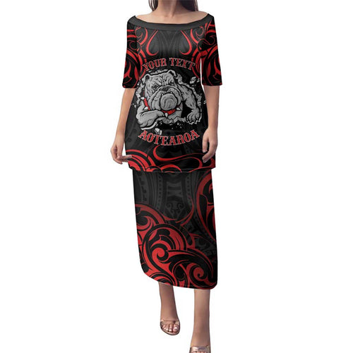 Personalised Aotearoa Bulldog Family Matching Puletasi and Hawaiian Shirt NZ Maori Tattoo