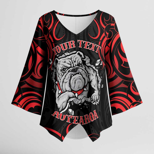 Aotearoa Bulldog Kimono Sleeve Blouse NZ Maori Tattoo - Aussie Hoodie