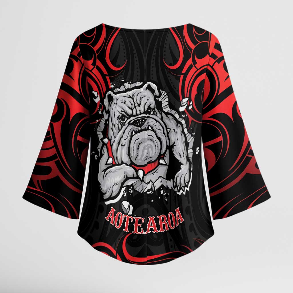 Aotearoa Bulldog Kimono Sleeve Blouse NZ Maori Tattoo - Aussie Hoodie
