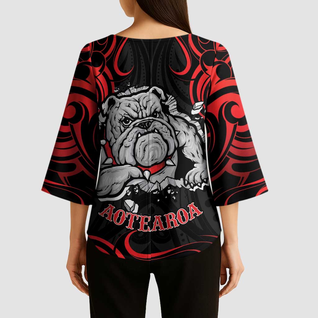 Aotearoa Bulldog Kimono Sleeve Blouse NZ Maori Tattoo - Aussie Hoodie