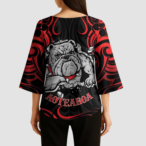 Aotearoa Bulldog Kimono Sleeve Blouse NZ Maori Tattoo - Aussie Hoodie