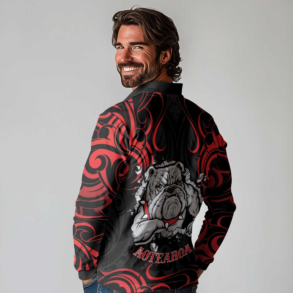 Personalised Aotearoa Bulldog Long Sleeve Polo Shirt NZ Maori Tattoo