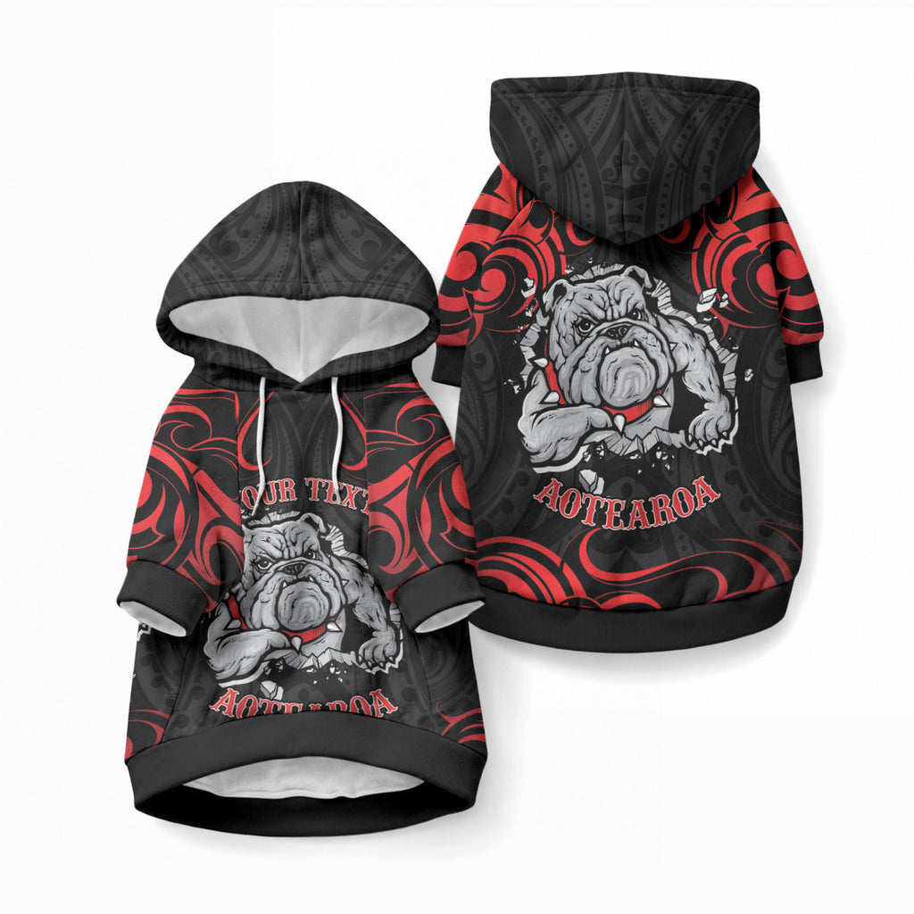 Personalised Aotearoa Bulldog Pet Hoodie NZ Maori Tattoo