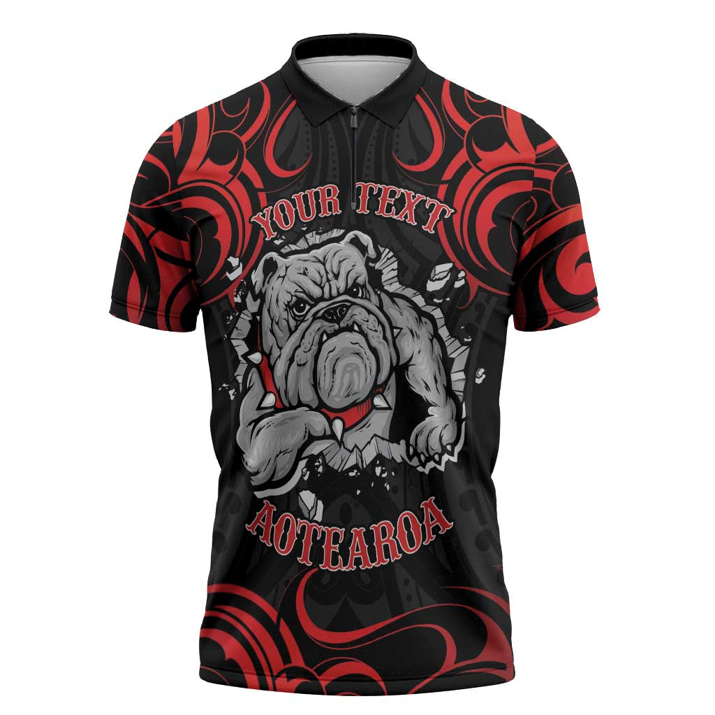 Aotearoa Bulldog Zipper Polo Shirt NZ Maori Tattoo - Aussie Hoodie