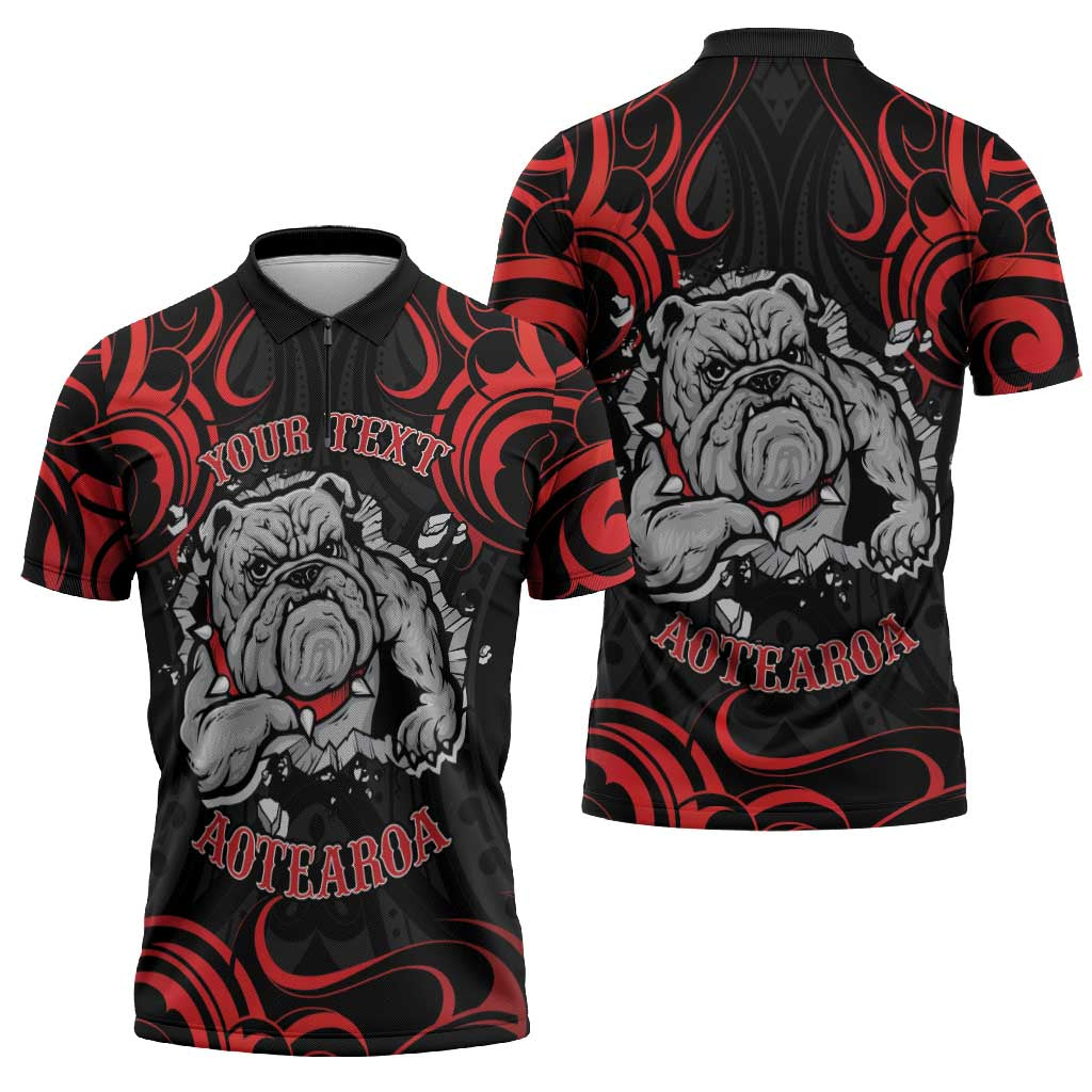 Aotearoa Bulldog Zipper Polo Shirt NZ Maori Tattoo - Aussie Hoodie