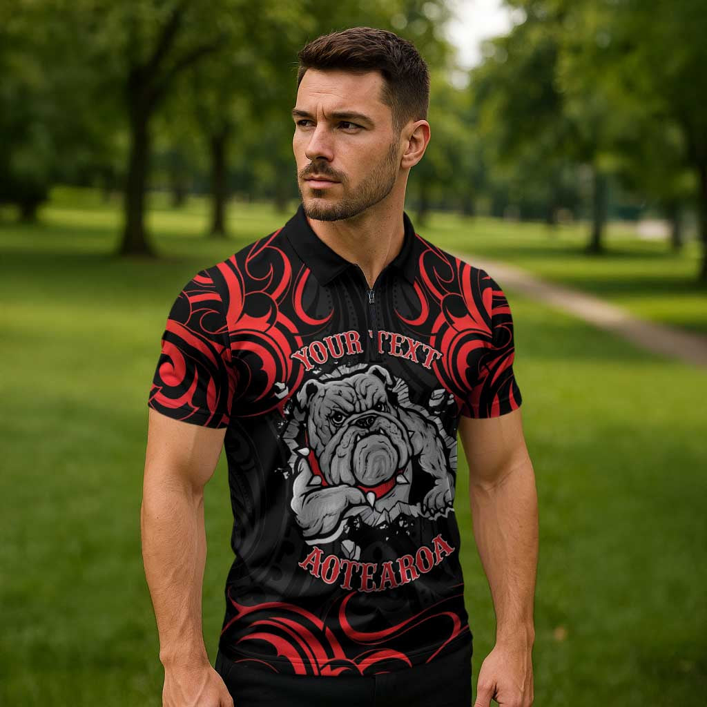Aotearoa Bulldog Zipper Polo Shirt NZ Maori Tattoo - Aussie Hoodie