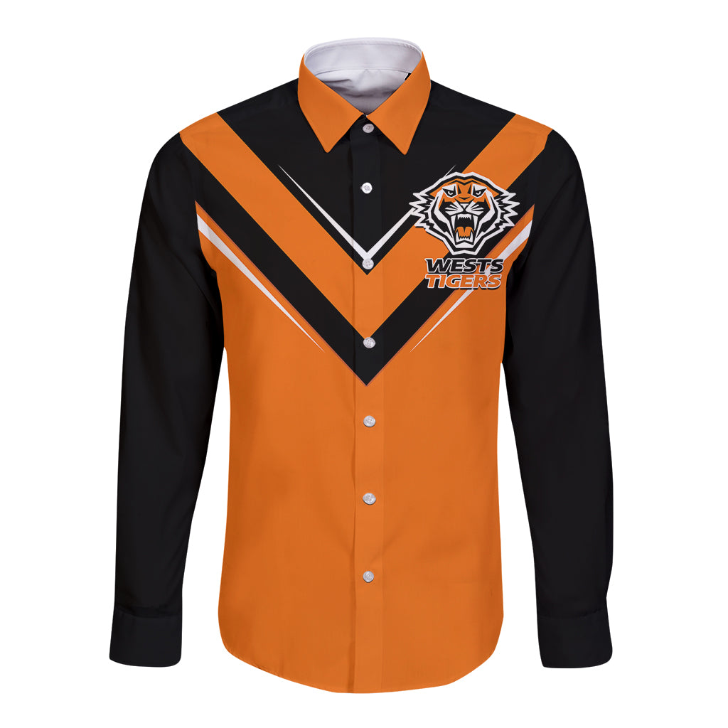personalised-wests-tigers-rugby-long-sleeve-button-shirt-orange-simple-style