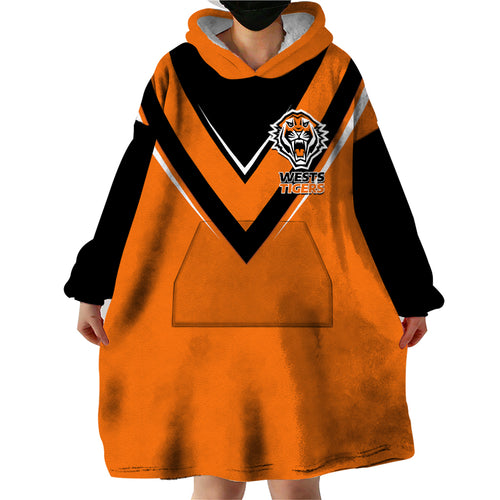personalised-wests-tigers-rugby-wearable-blanket-hoodie-orange-simple-style
