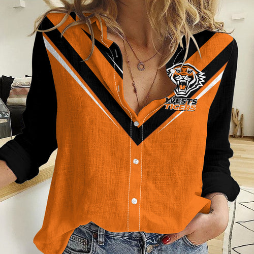 Personalised Wests Tigers Rugby Women Casual Shirt Orange Simple Style LT14