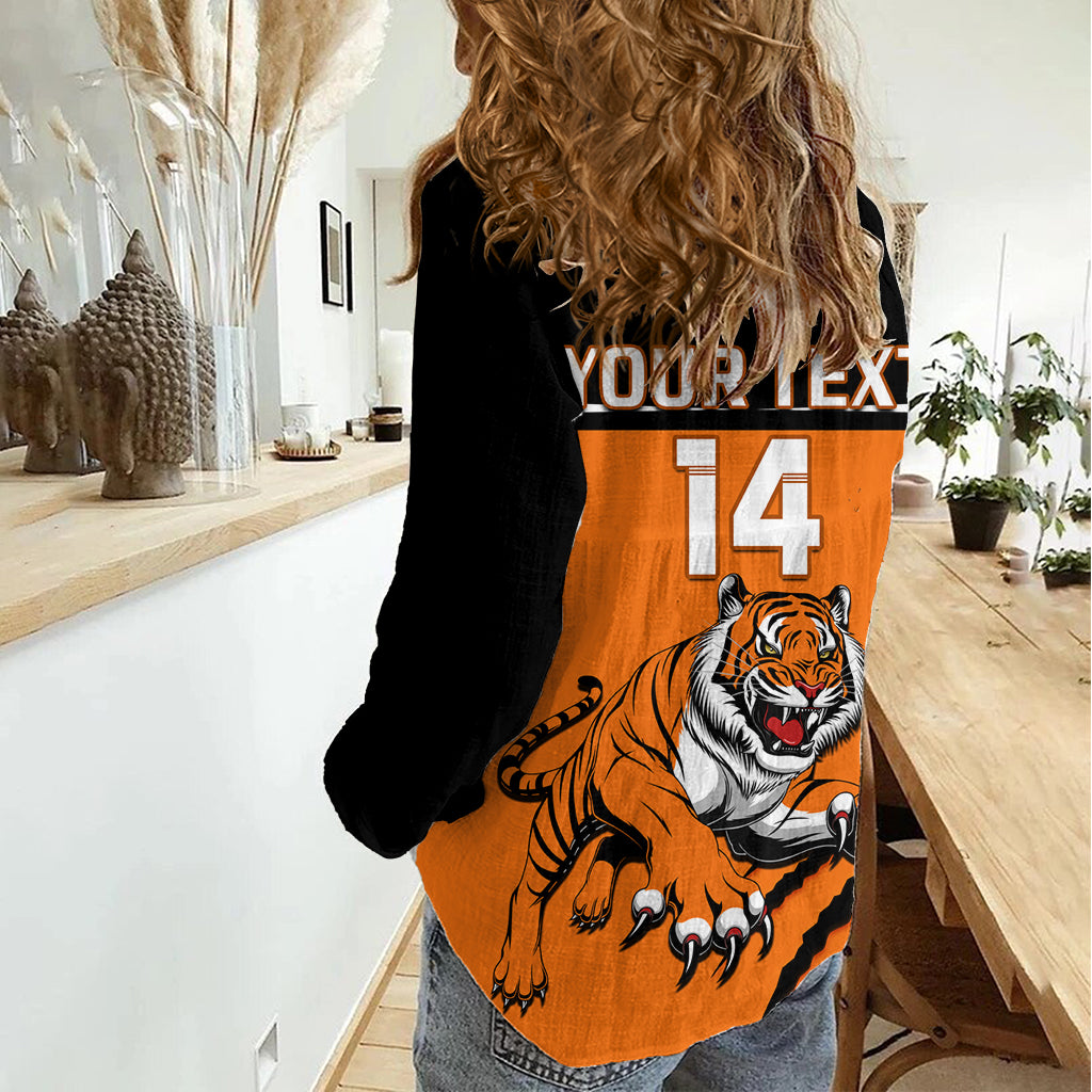 Personalised Wests Tigers Rugby Women Casual Shirt Orange Simple Style LT14