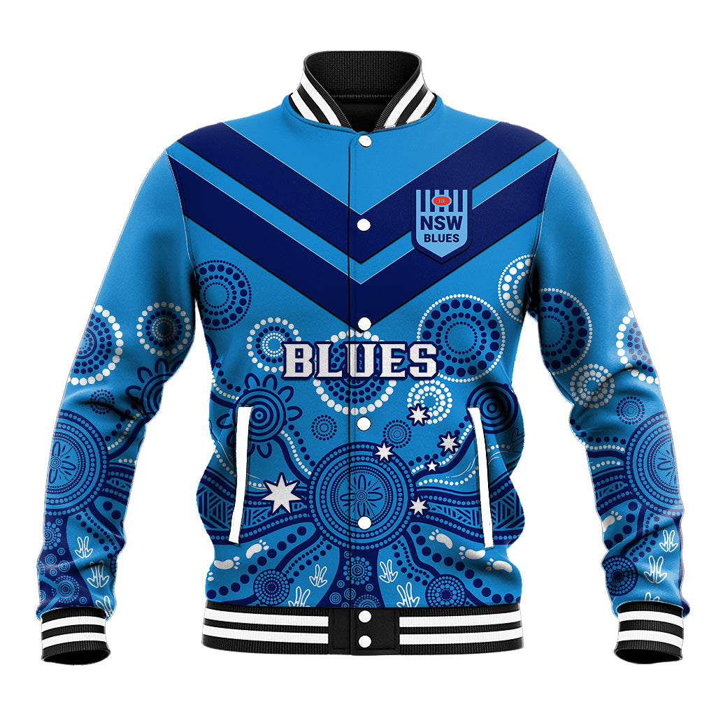 personalised-nsw-rugby-baseball-jacket-blues-aboriginal-art