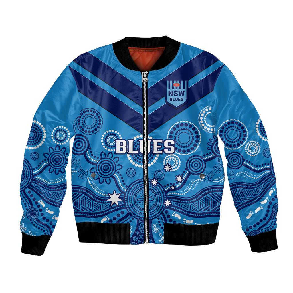 personalised-nsw-rugby-bomber-jacket-blues-aboriginal-art
