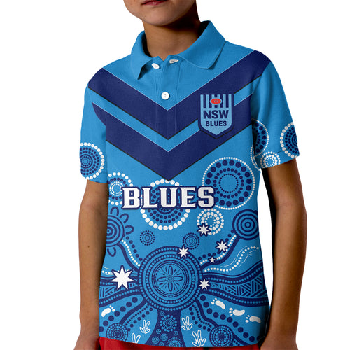 personalised-nsw-rugby-kid-polo-shirt-blues-aboriginal-art