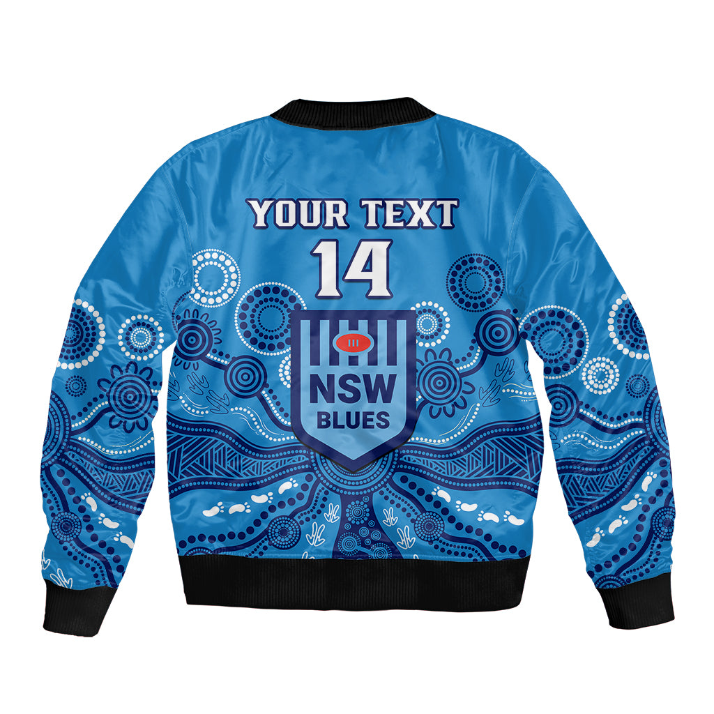 personalised-nsw-rugby-sleeve-zip-bomber-jacket-blues-aboriginal-art