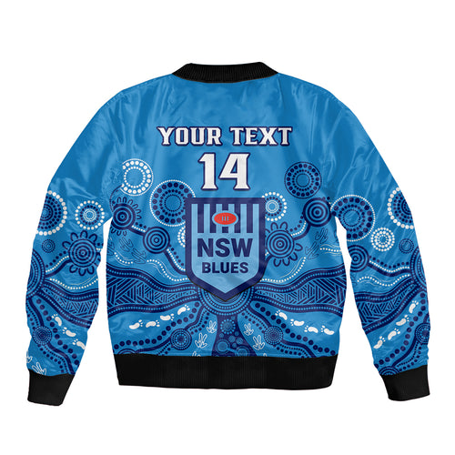 personalised-nsw-rugby-sleeve-zip-bomber-jacket-blues-aboriginal-art