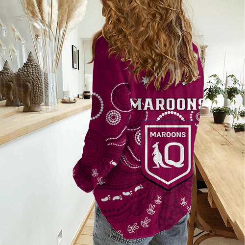 Maroons Rugby Women Casual Shirt QLD Aboriginal Art LT14
