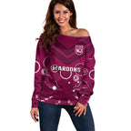 personalised-maroons-rugby-off-shoulder-sweater-qld-aboriginal-art