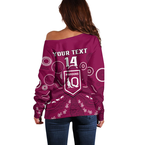 personalised-maroons-rugby-off-shoulder-sweater-qld-aboriginal-art