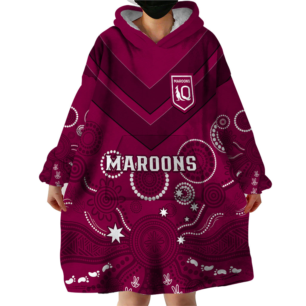 personalised-maroons-rugby-wearable-blanket-hoodie-qld-aboriginal-art