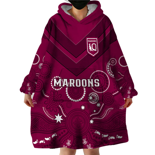personalised-maroons-rugby-wearable-blanket-hoodie-qld-aboriginal-art
