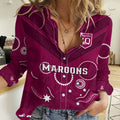 Personalised Maroons Rugby Women Casual Shirt QLD Aboriginal Art LT14